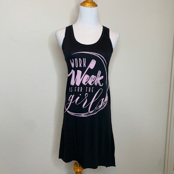 Black Pink Work Week Tank Dress Crescent Moon Small Pajamas - Picture 1 of 8